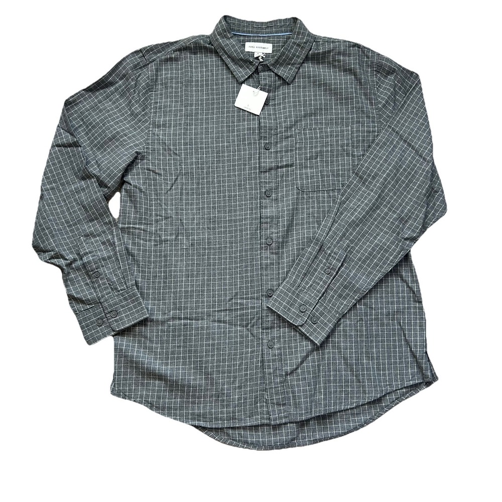 NWT Men's Oxford Woven Skater  Shirt Long Sleeves Dark Gray Checkered Button-Up